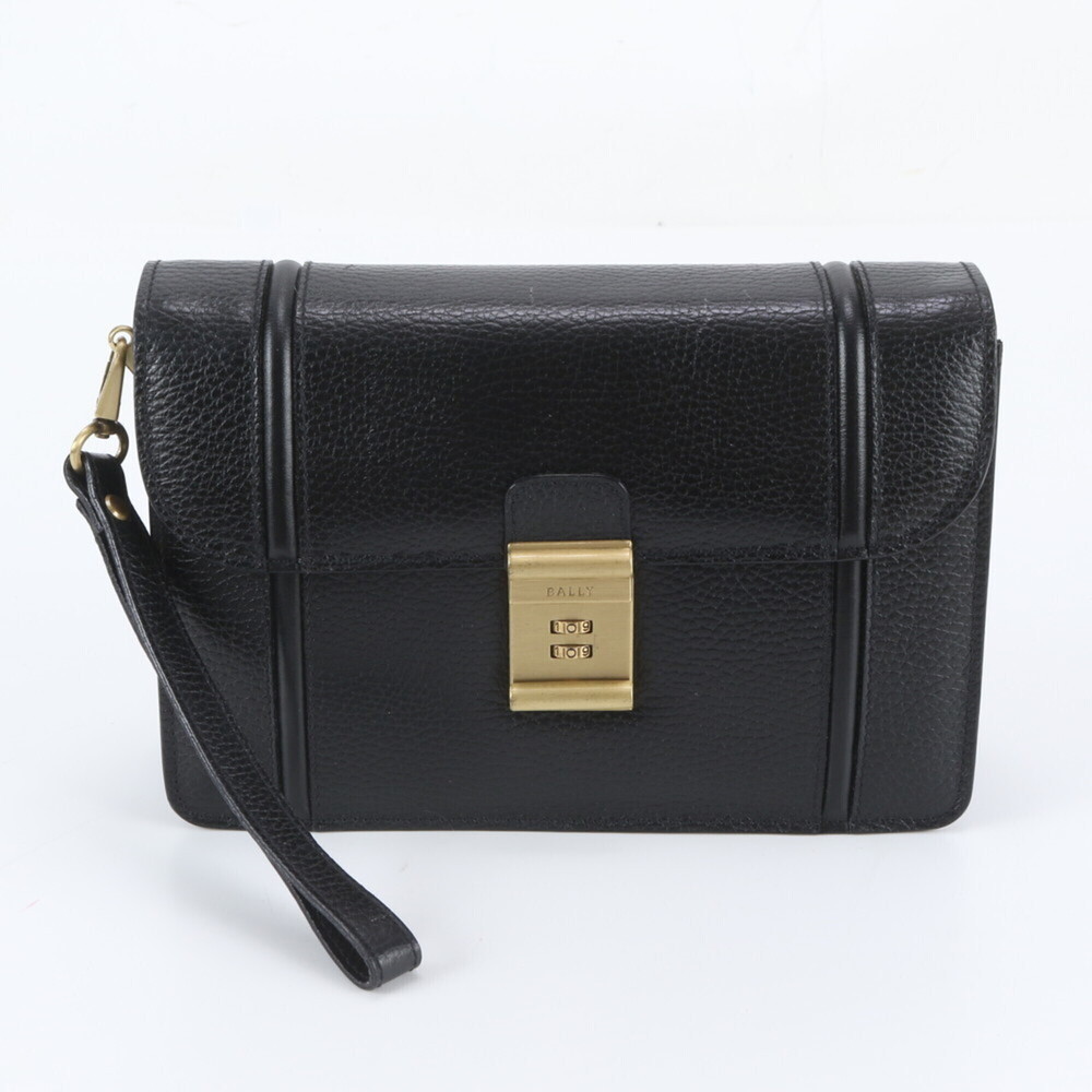 Bally Leather Second Bag Clutch Pouch Black Men's